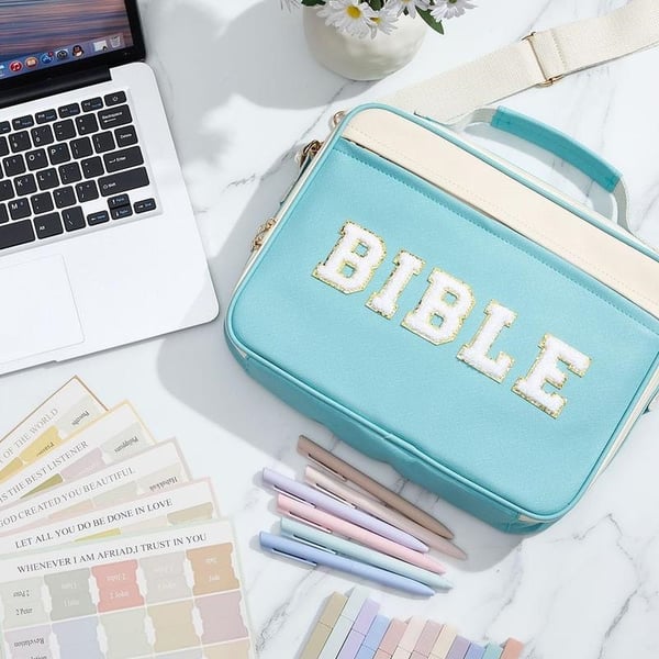Pretty Bible Bag for Women – Floral Chenille Letter Design