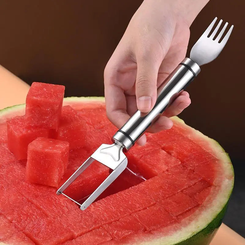 🔥🍉 Watermelon Fork Slicer, 2-in-1 Stainless Steel Fruit Cutter 😍