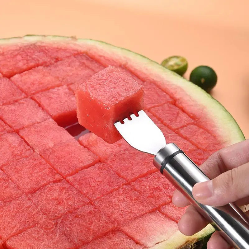 🔥🍉 Watermelon Fork Slicer, 2-in-1 Stainless Steel Fruit Cutter 😍