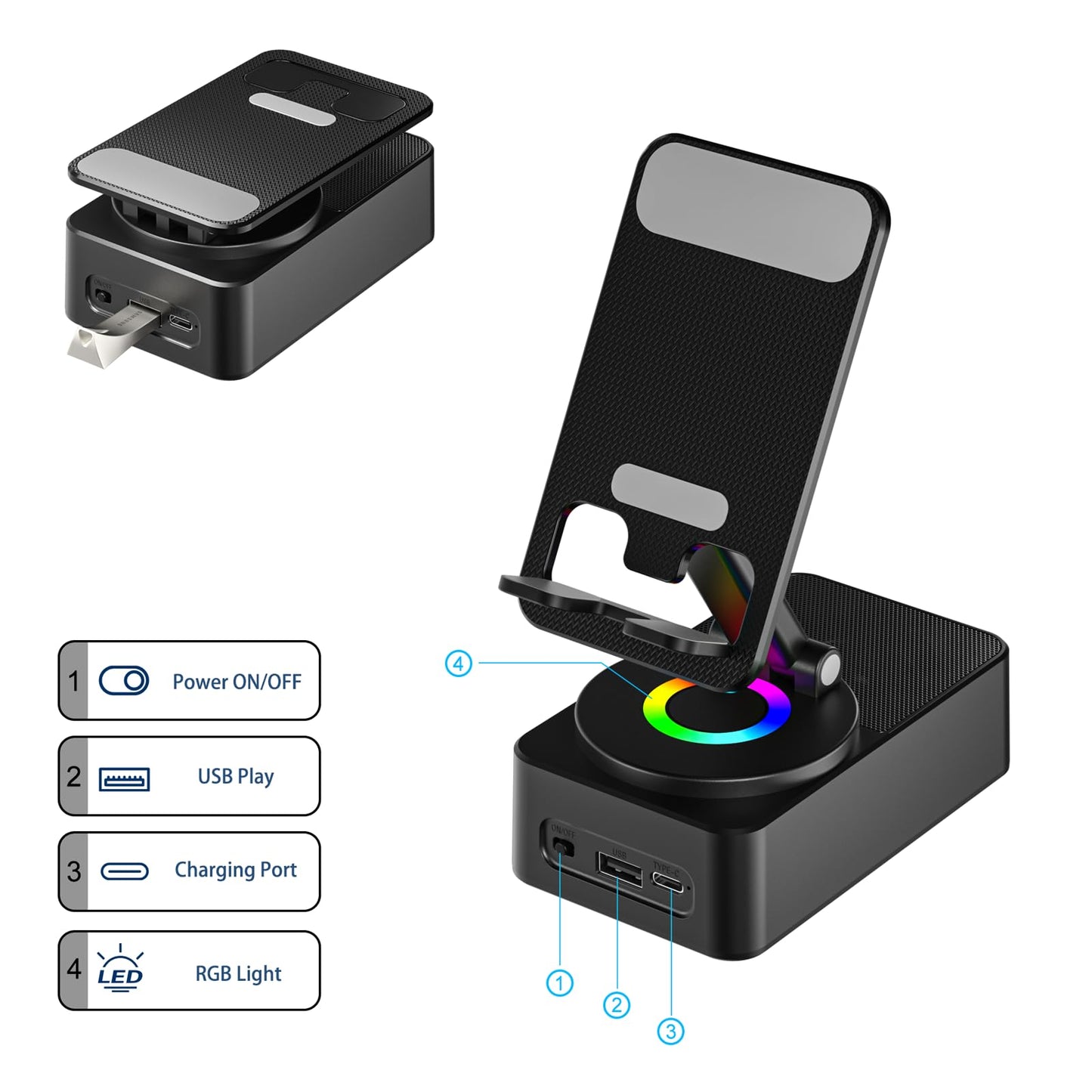 3-in-1 BLUETOOTH AND AUDIO PHONE STAND