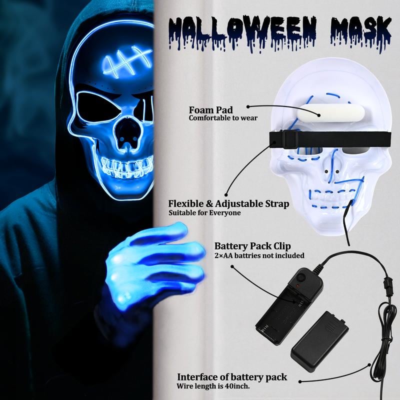 2025 New Halloween Scary LED Skeleton Mask