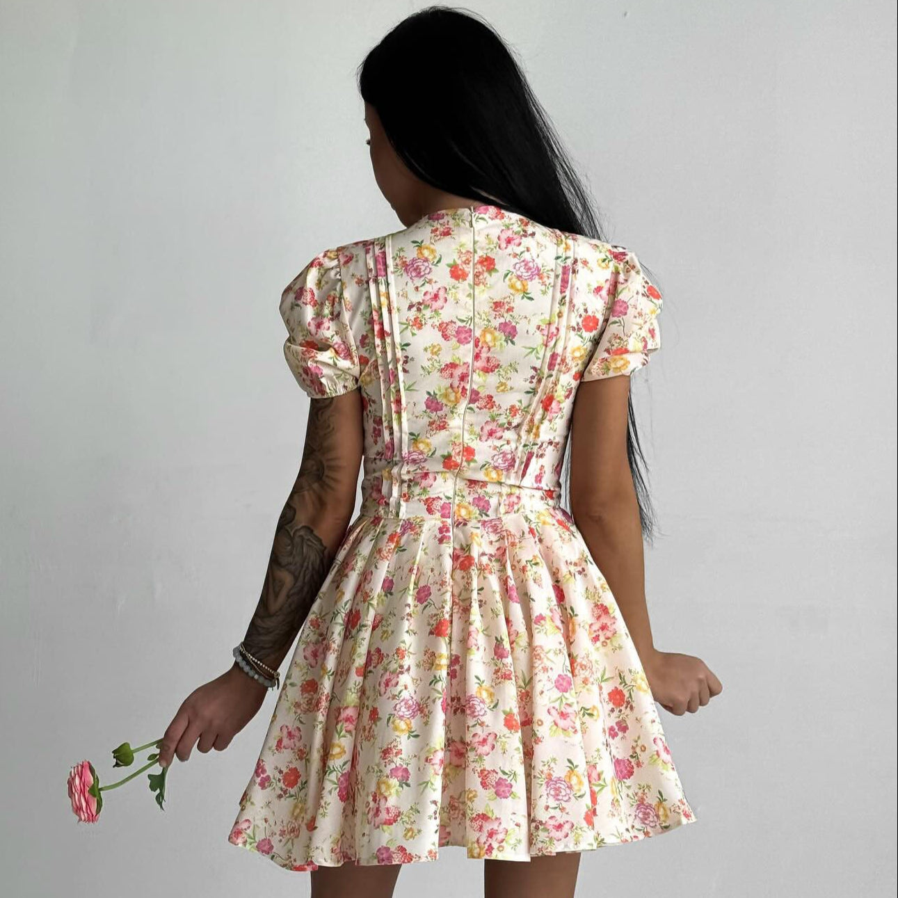 Sweetheart Floral Bubble Sleeve Dress