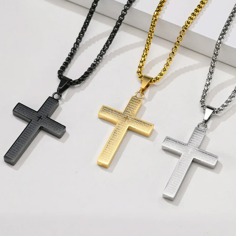 🙏"Lord's Prayer" Necklace with Scribbled Cross🕊️