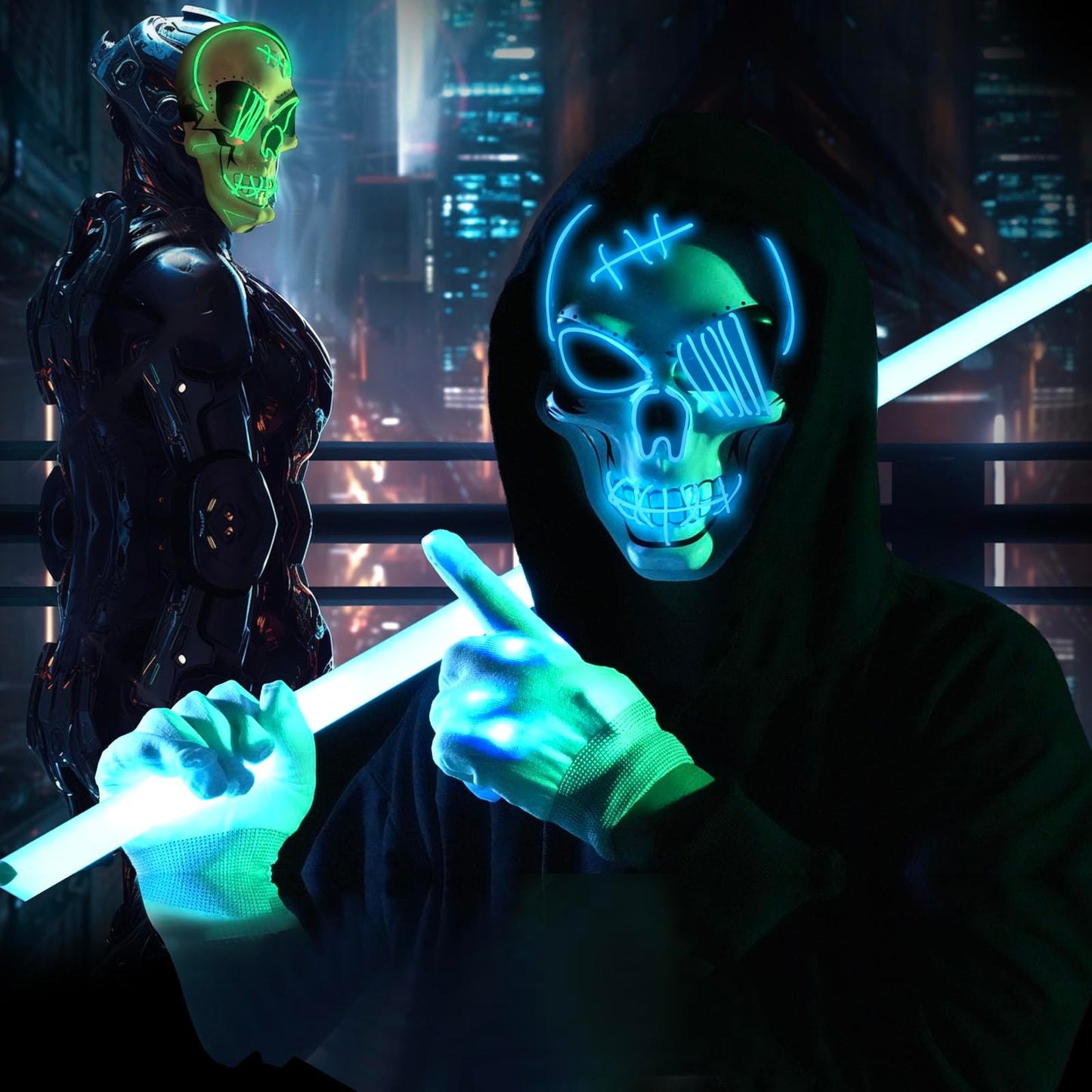 2025 New Halloween Scary LED Skeleton Mask