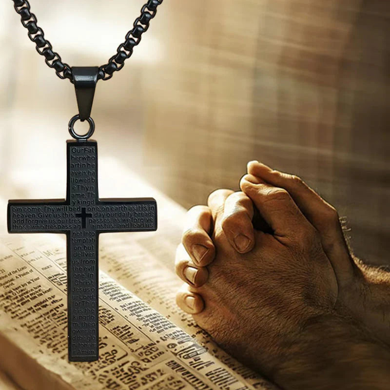 🙏"Lord's Prayer" Necklace with Scribbled Cross🕊️