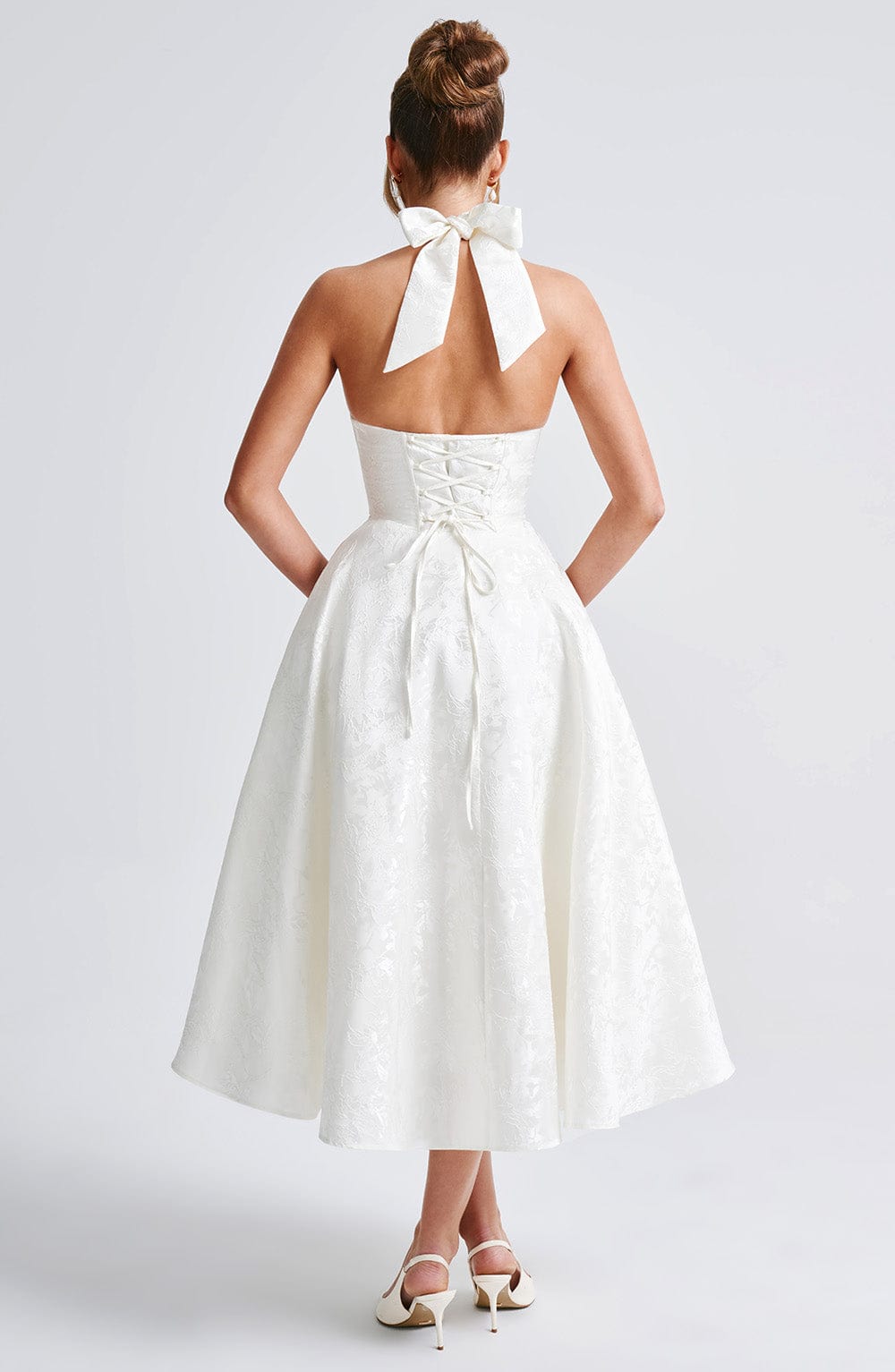 Satin Floral Jacquard Prom Midi Dress