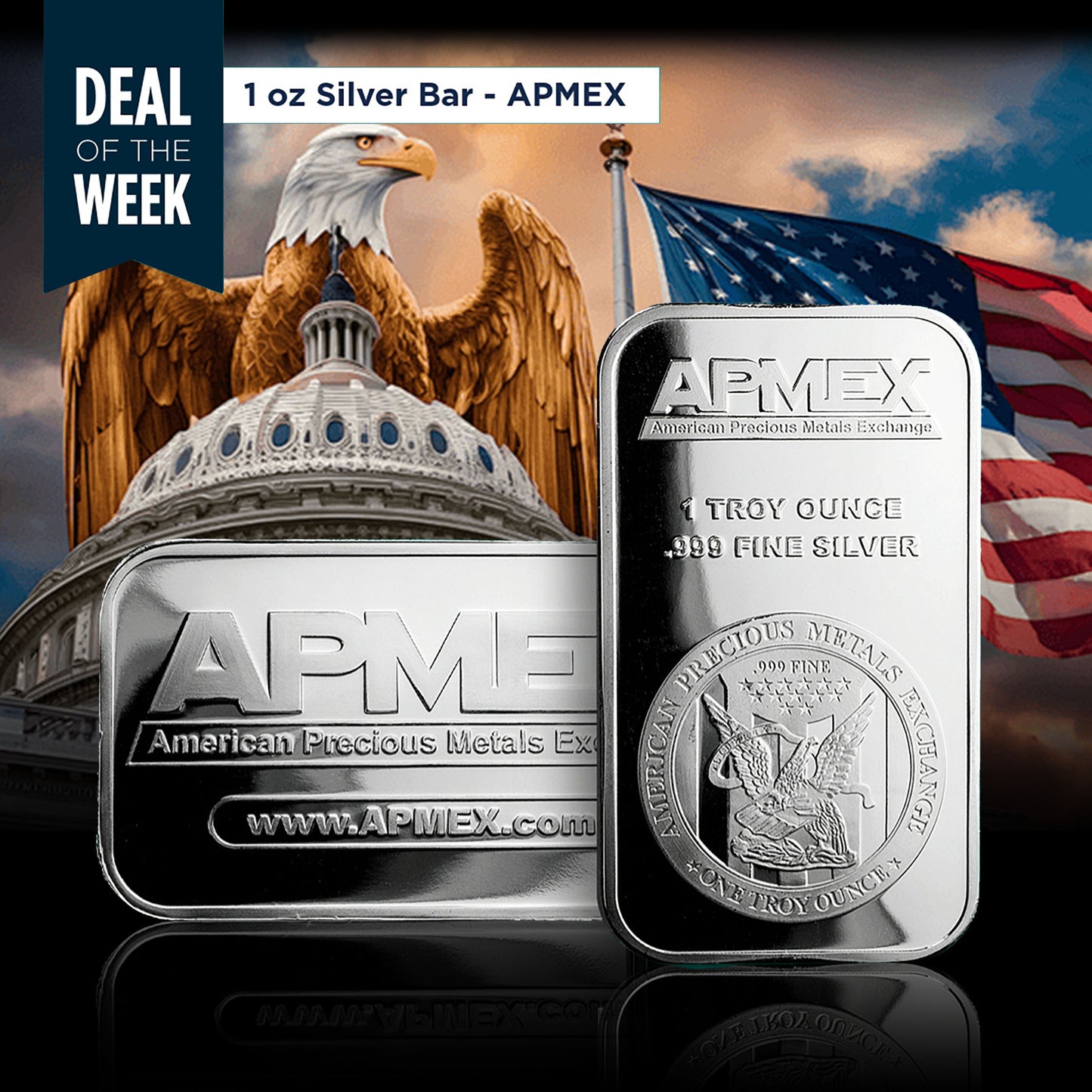 1 oz Silver Bar - 999 Fine Pure APMEX