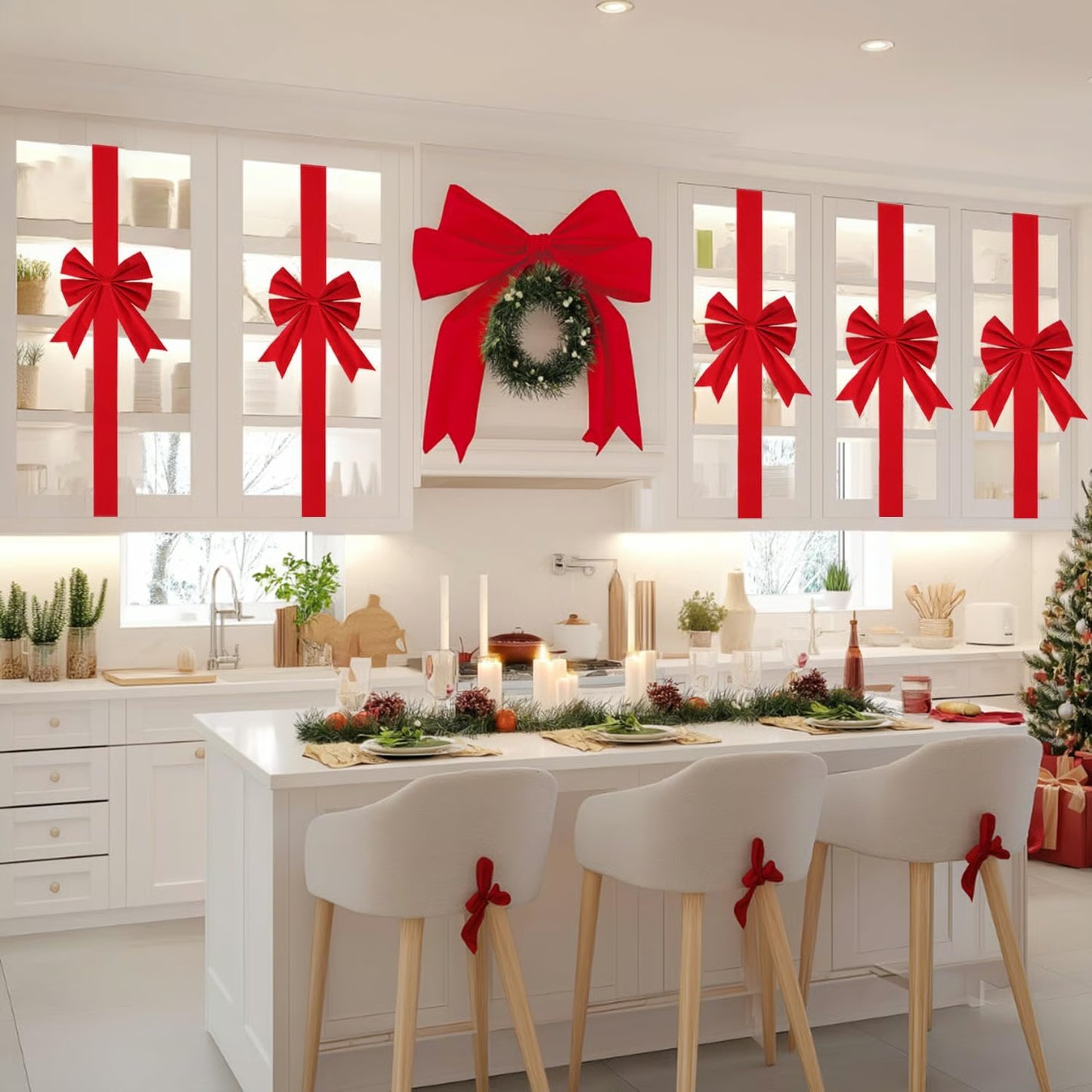 π4PCS Red/Green Christmas Cabinet Ribbon