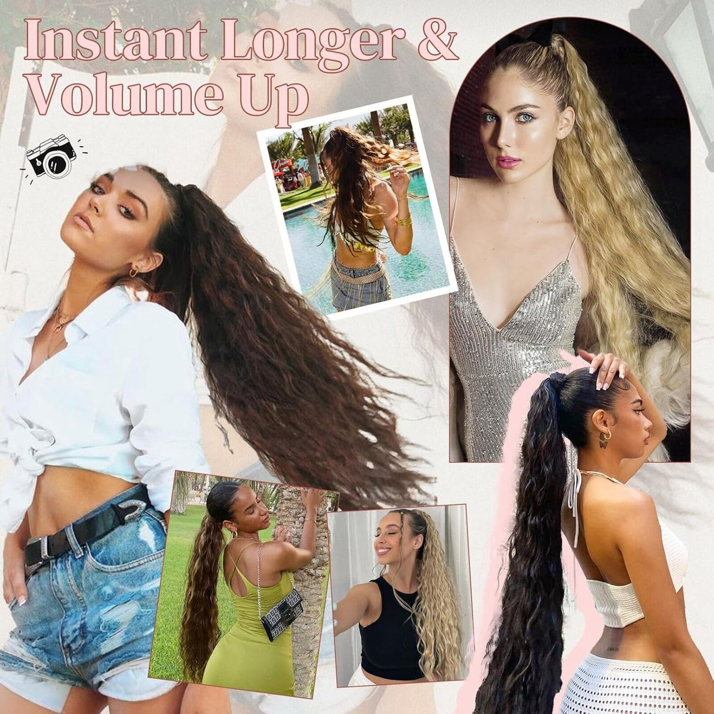 30-Inch Long Wavy Curly Hair False Ponytail