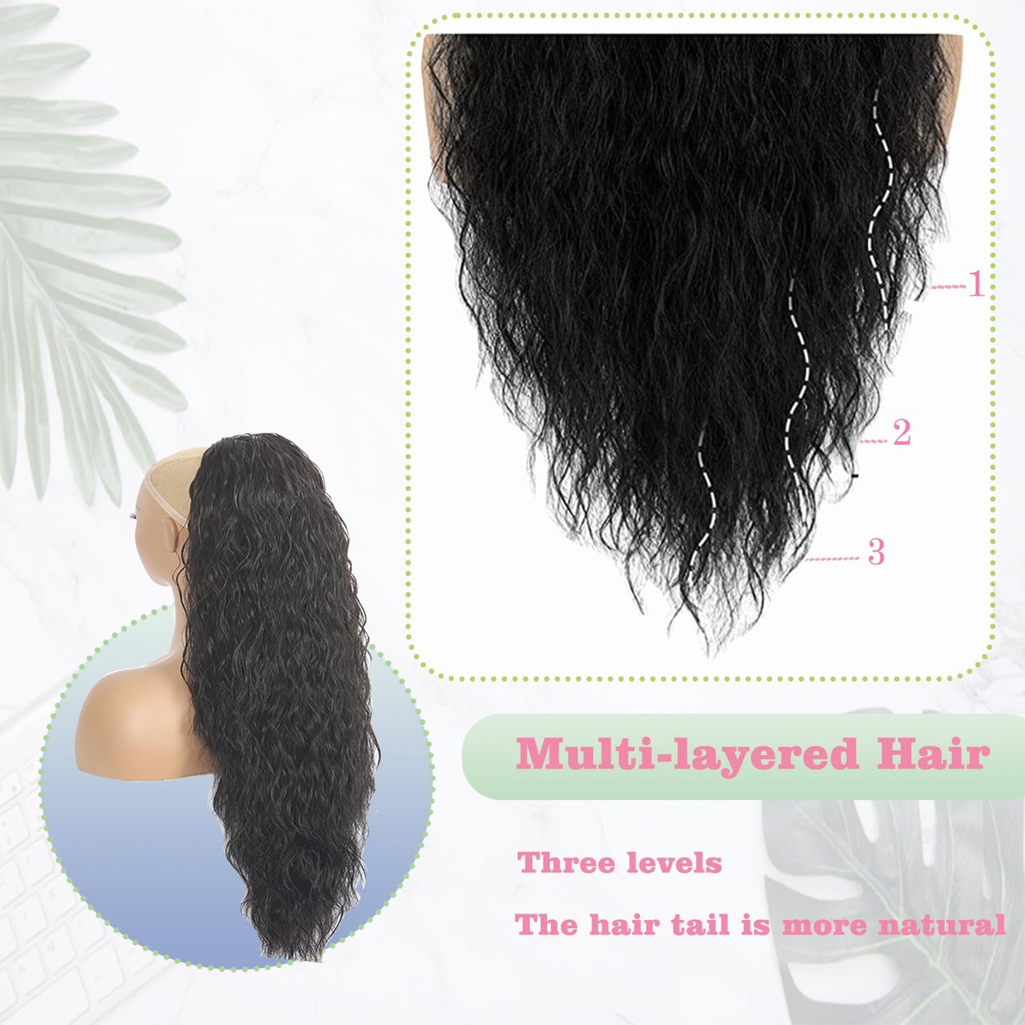 30-Inch Long Wavy Curly Hair False Ponytail