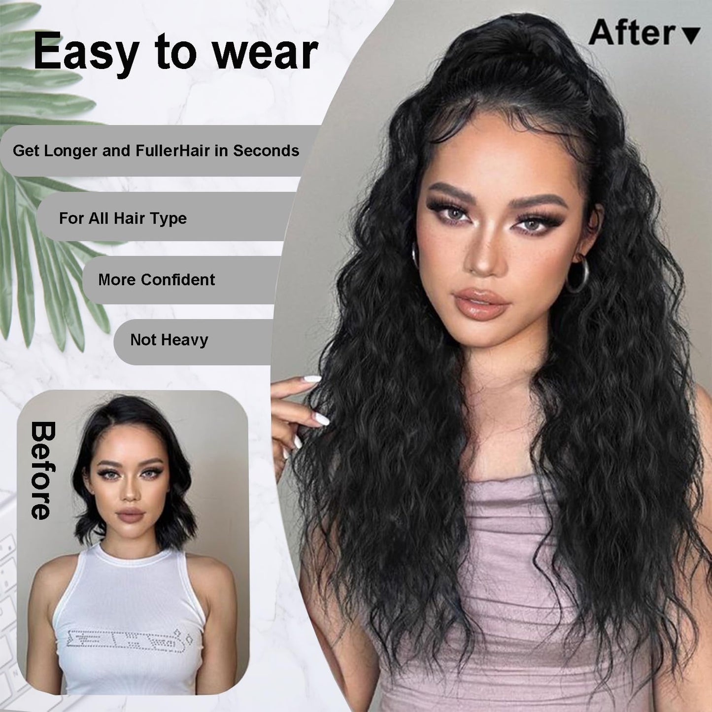 30-Inch Long Wavy Curly Hair False Ponytail