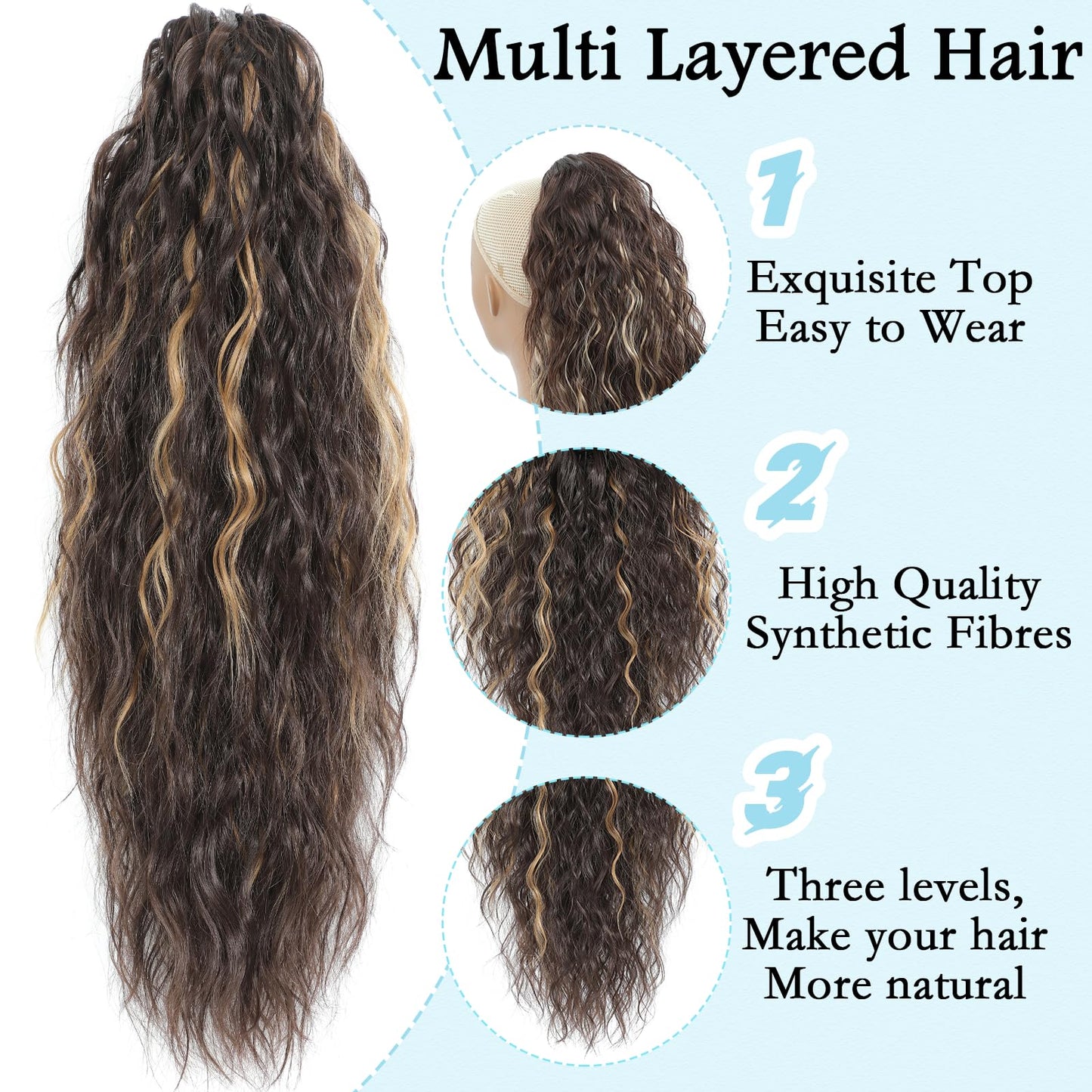 30-Inch Long Wavy Curly Hair False Ponytail