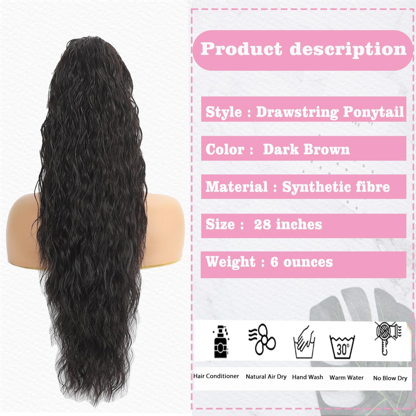 30-Inch Long Wavy Curly Hair False Ponytail