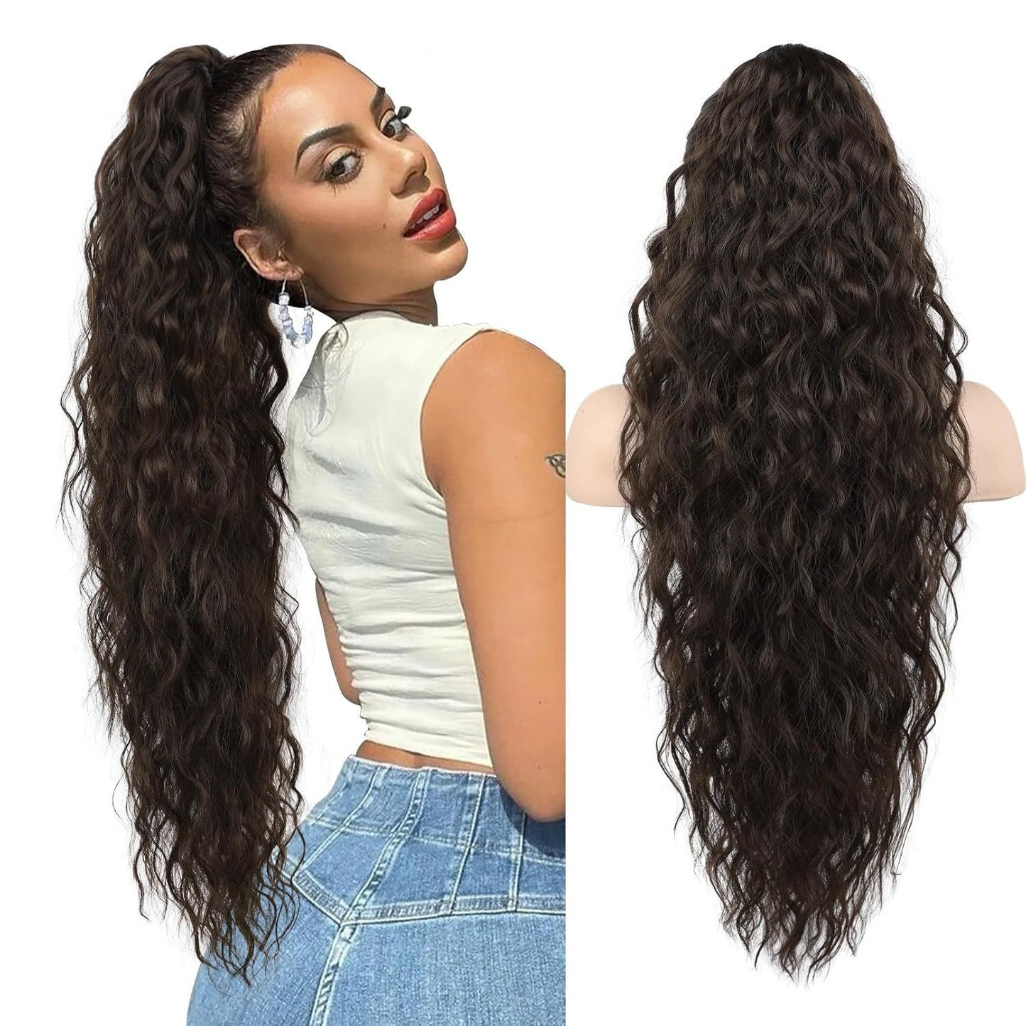 30-Inch Long Wavy Curly Hair False Ponytail