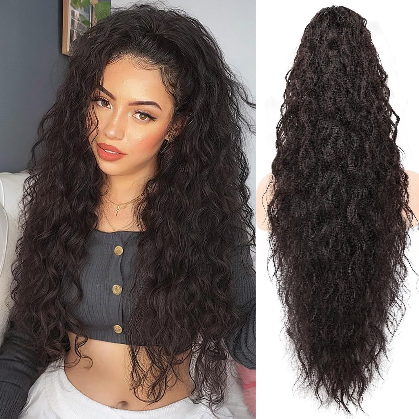 30-Inch Long Wavy Curly Hair False Ponytail
