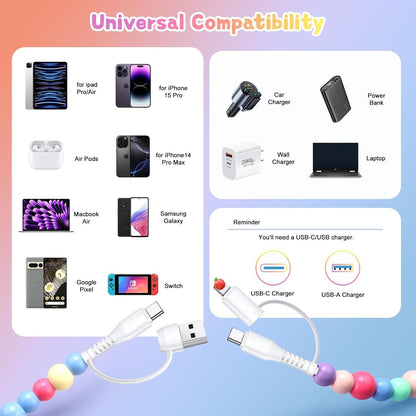🔥 Beaded Charging Cords 🌈 Fit for all device USBC & Lightening or 2-in-1 data line Compatible ✨