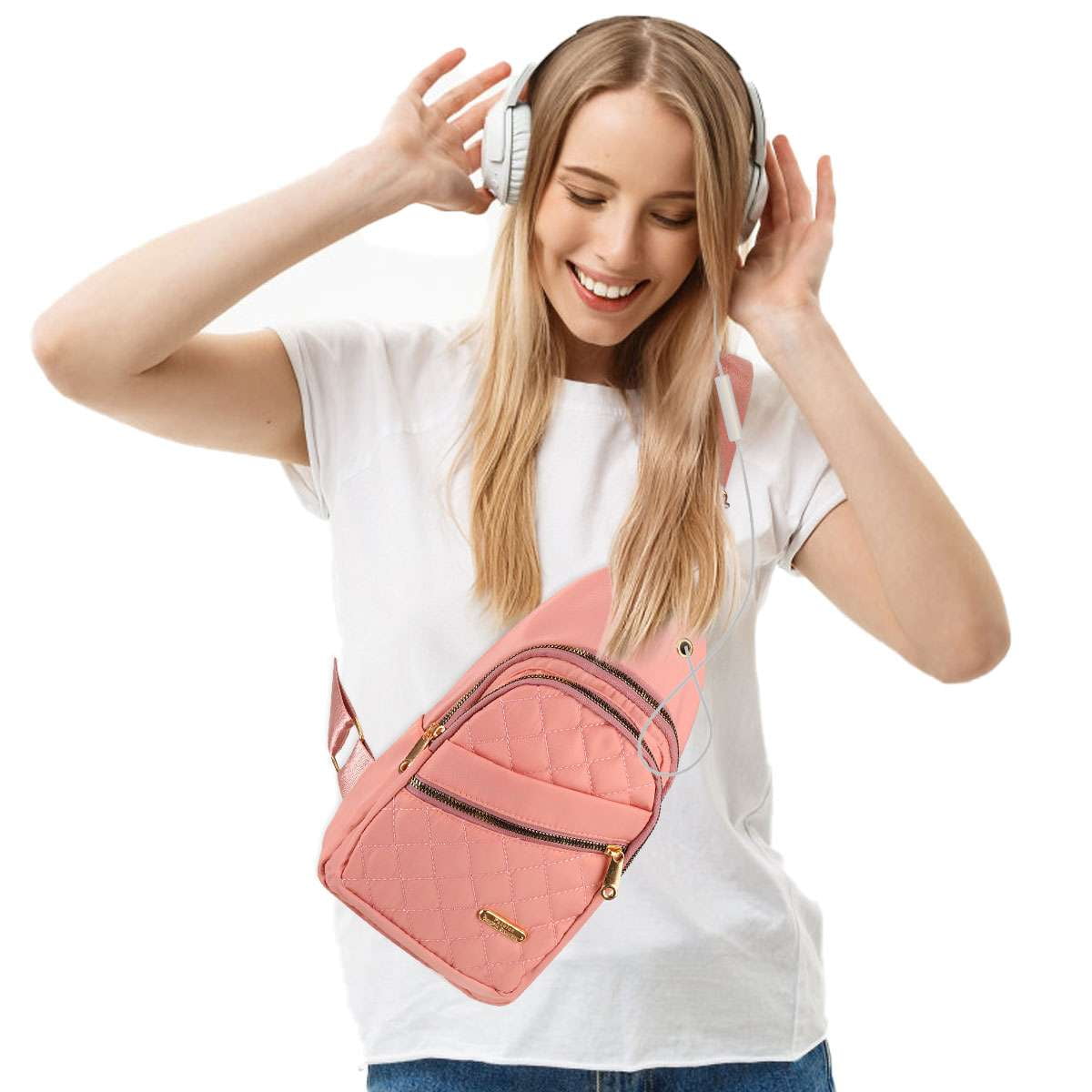 Solid Color Quilted Casual Chest Bag
