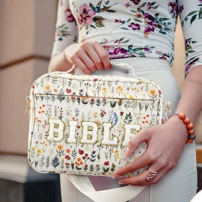 Pretty Bible Bag for Women – Floral Chenille Letter Design