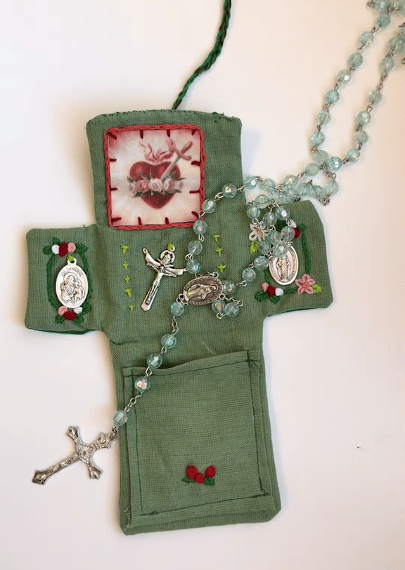 Pocket Shrine with Silver Cross Included Inside