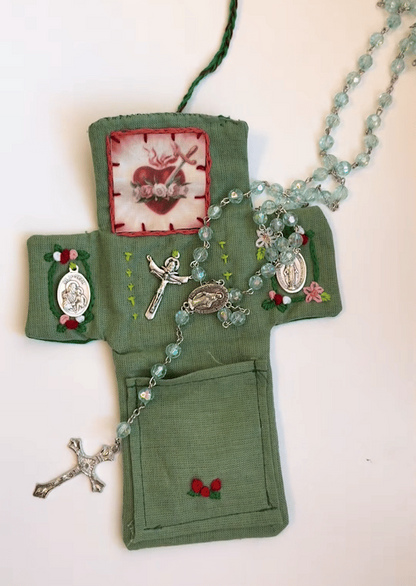 Pocket Shrine with Silver Cross Included Inside