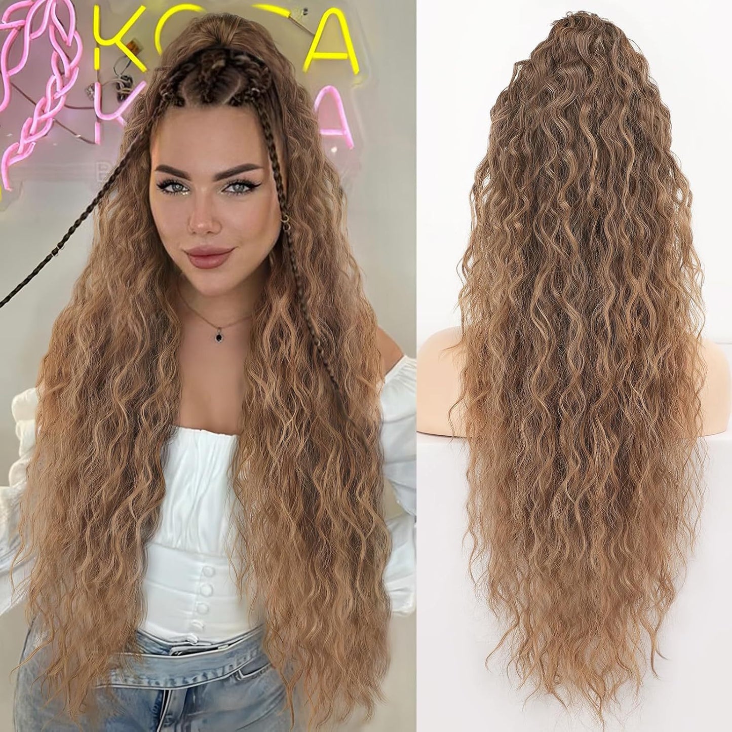 30-Inch Long Wavy Curly Hair False Ponytail