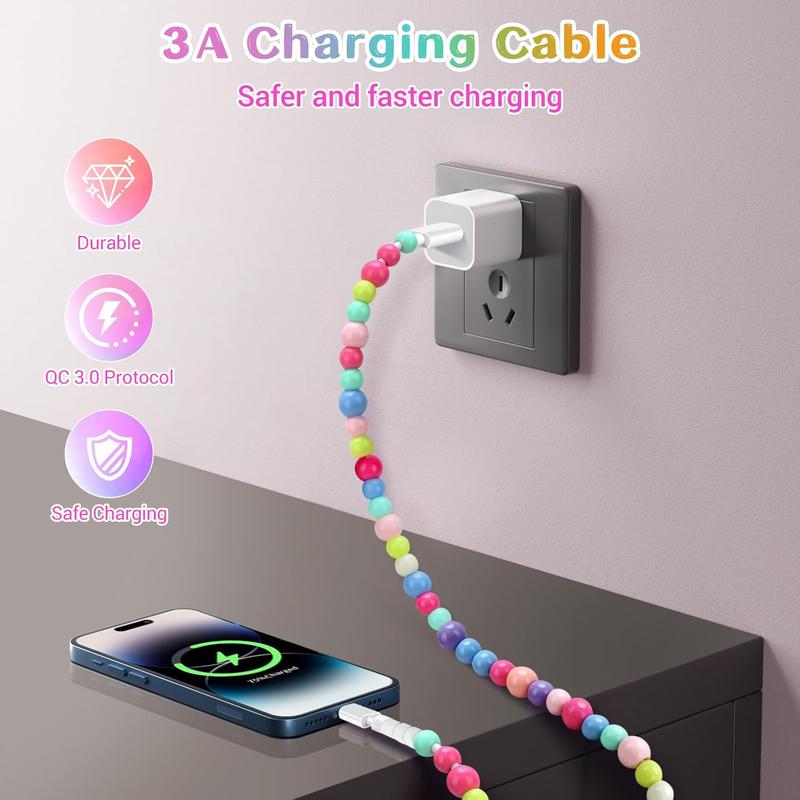🔥 Beaded Charging Cords 🌈 Fit for all device USBC & Lightening or 2-in-1 data line Compatible ✨