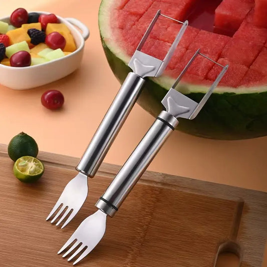 🔥🍉 Watermelon Fork Slicer, 2-in-1 Stainless Steel Fruit Cutter 😍