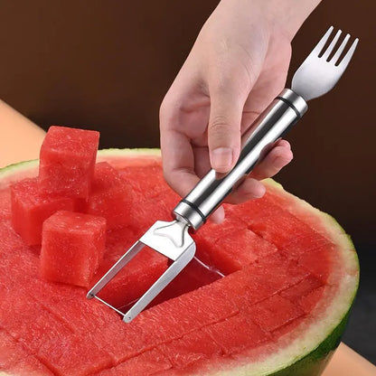 🔥🍉 Watermelon Fork Slicer, 2-in-1 Stainless Steel Fruit Cutter 😍