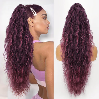 30-Inch Long Wavy Curly Hair False Ponytail