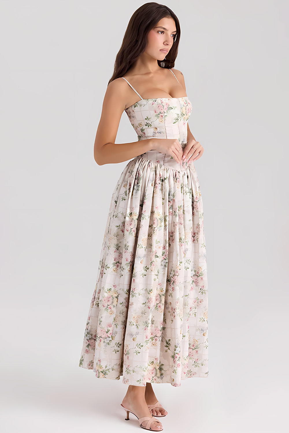 Elegant Strapless Floral Dress👗