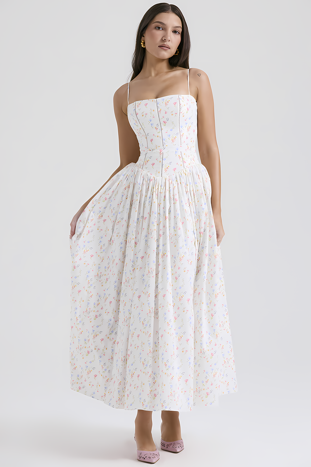 Elegant Strapless Floral Dress👗