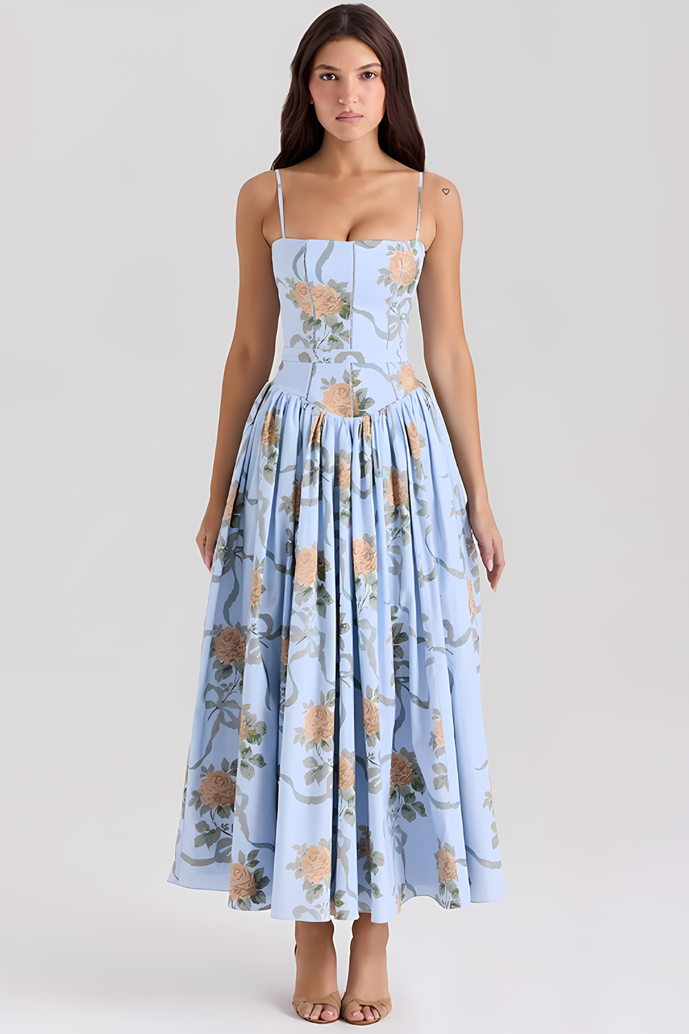 Elegant Strapless Floral Dress👗