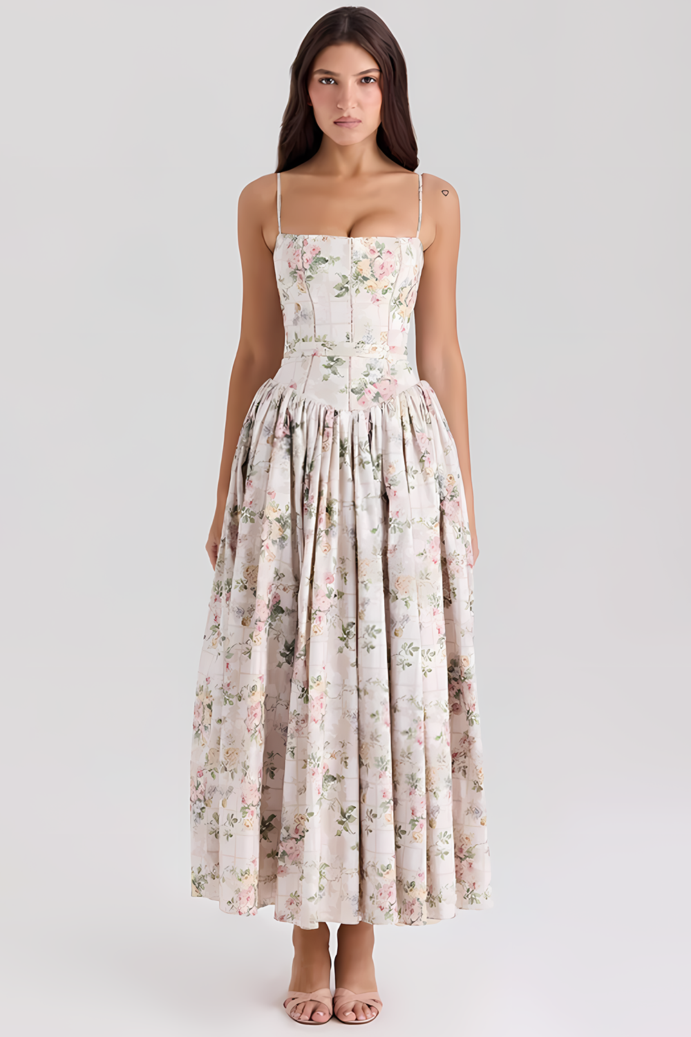 Elegant Strapless Floral Dress👗