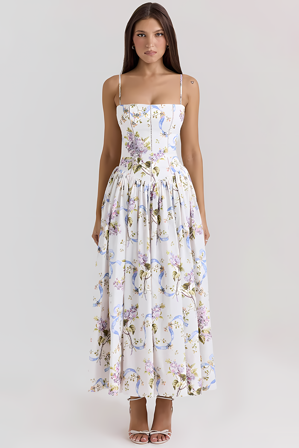 Elegant Strapless Floral Dress👗