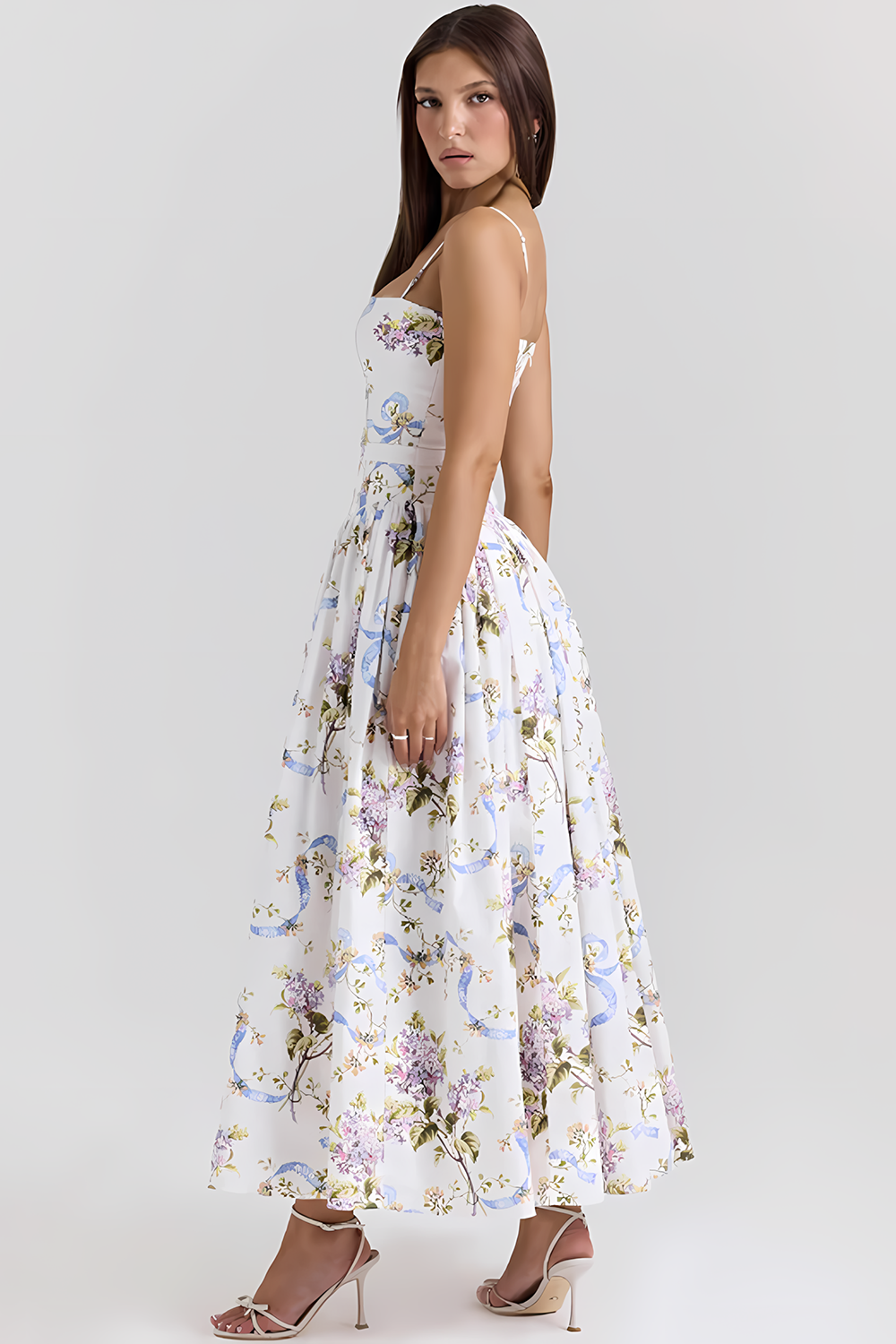 Elegant Strapless Floral Dress👗