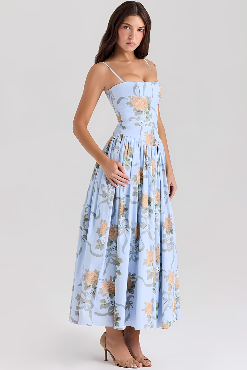 Elegant Strapless Floral Dress👗