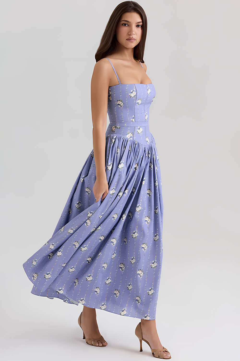 Elegant Strapless Floral Dress👗