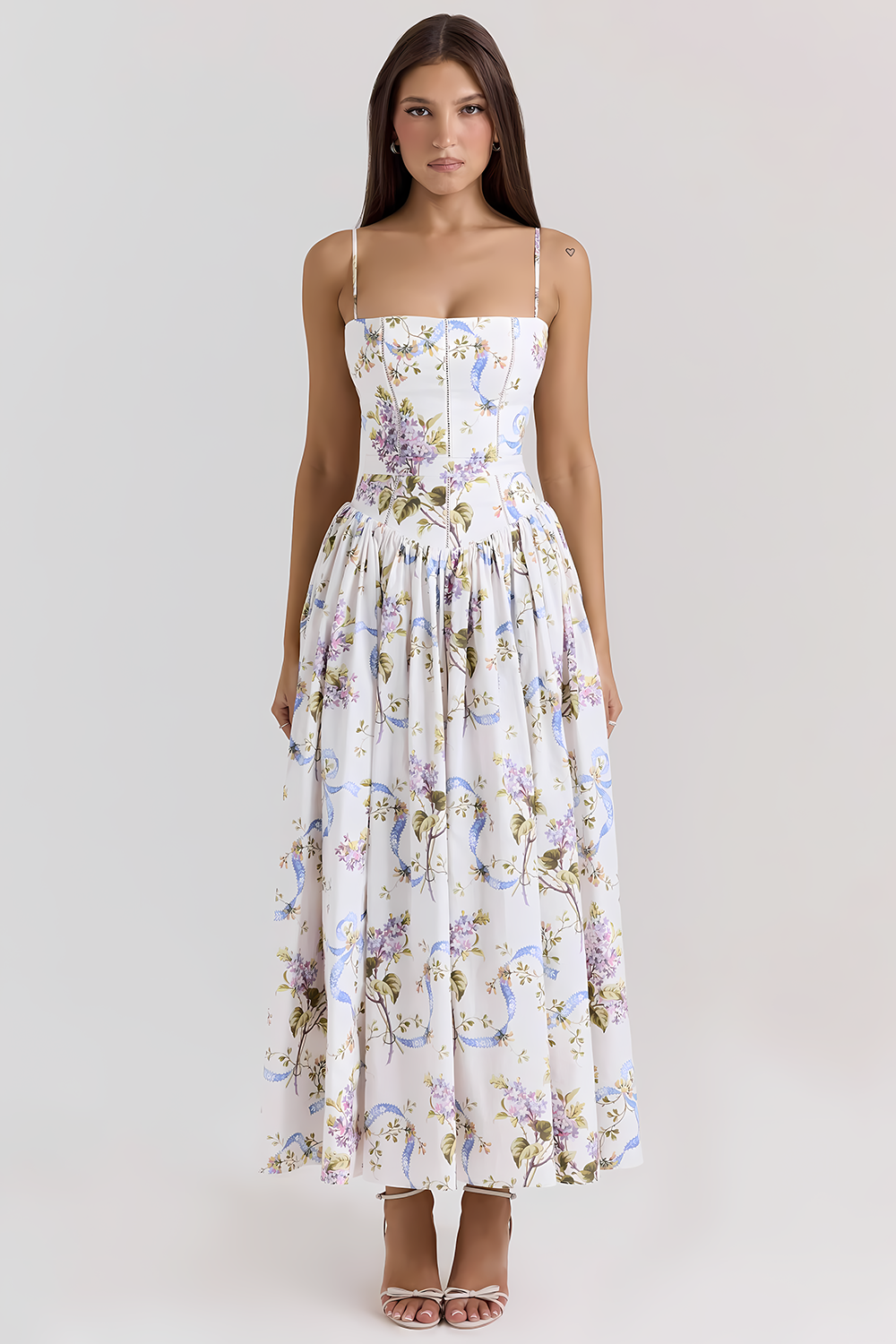 Elegant Strapless Floral Dress👗