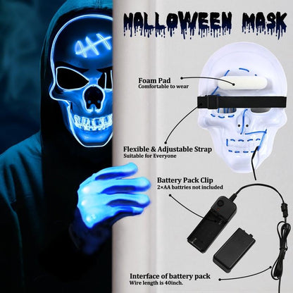 2025 New Halloween Scary LED Skeleton Mask