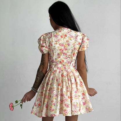 Sweetheart Floral Bubble Sleeve Dress