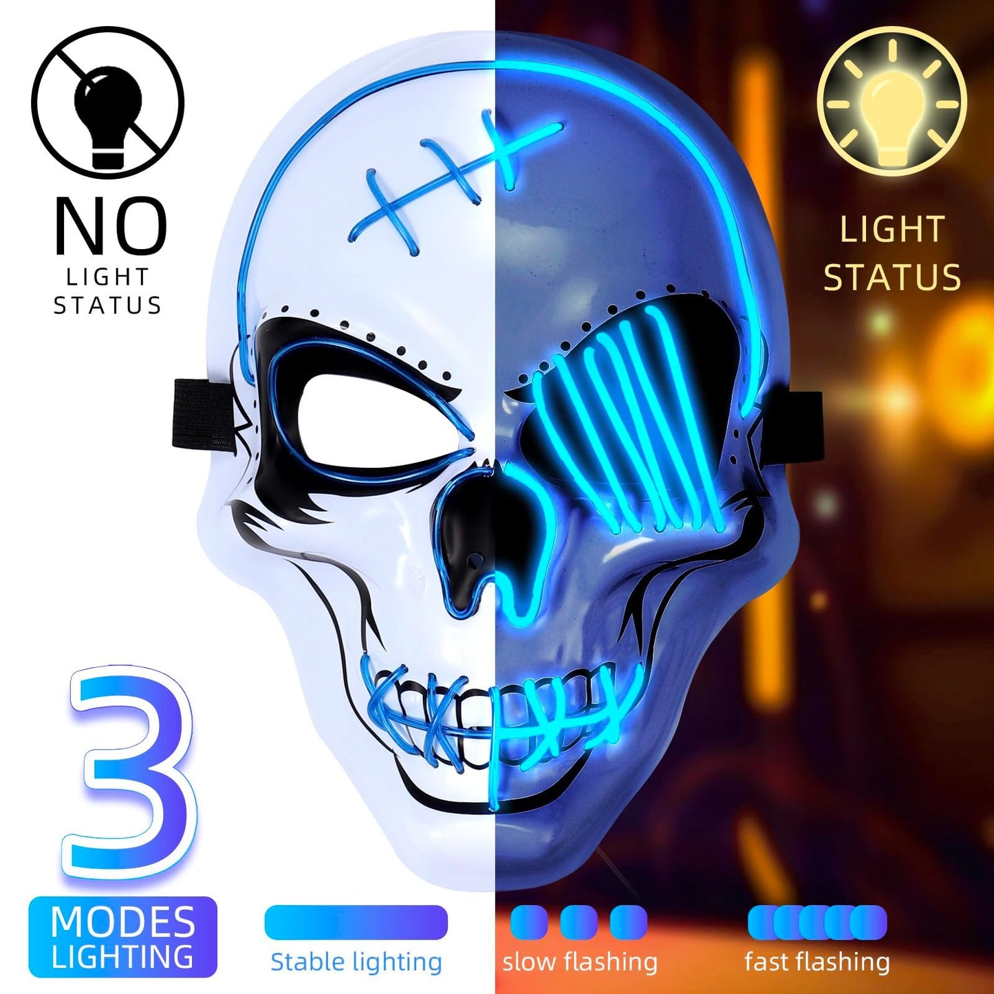 2025 New Halloween Scary LED Skeleton Mask