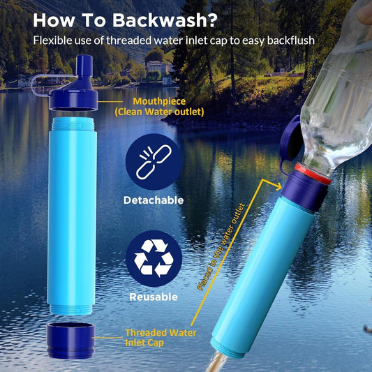 💧Portable Water Filter Straw 🧺Outdoors Water Purifier for Camping, Hiking, Survival, Emergency, Travel