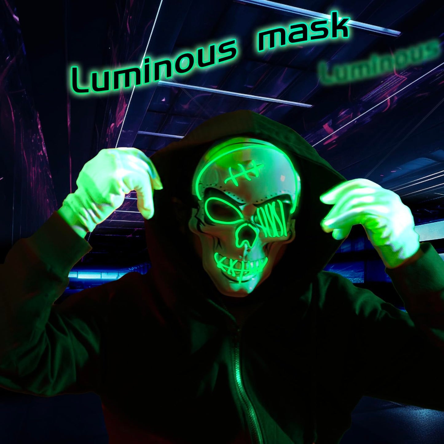 2025 New Halloween Scary LED Skeleton Mask