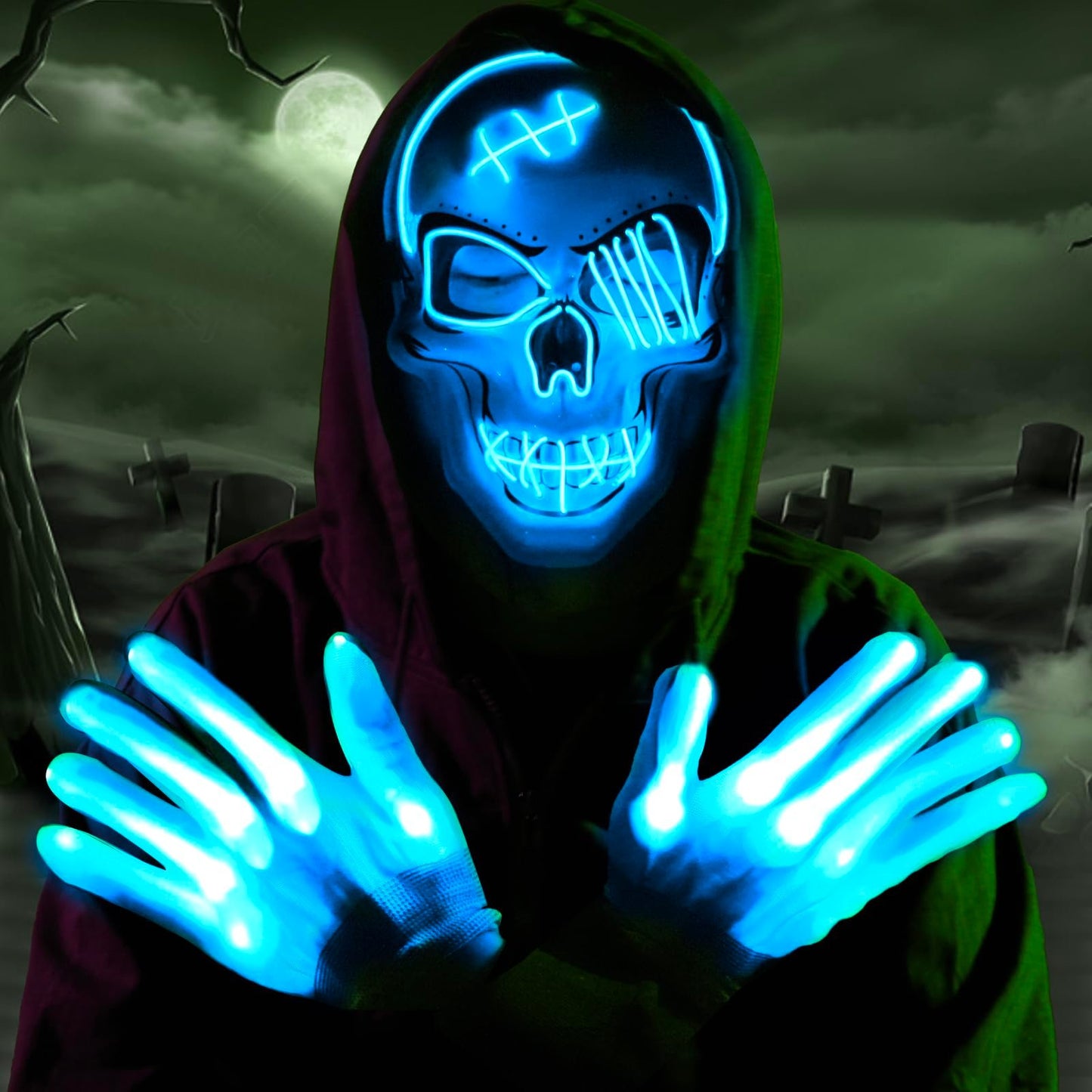 2025 New Halloween Scary LED Skeleton Mask