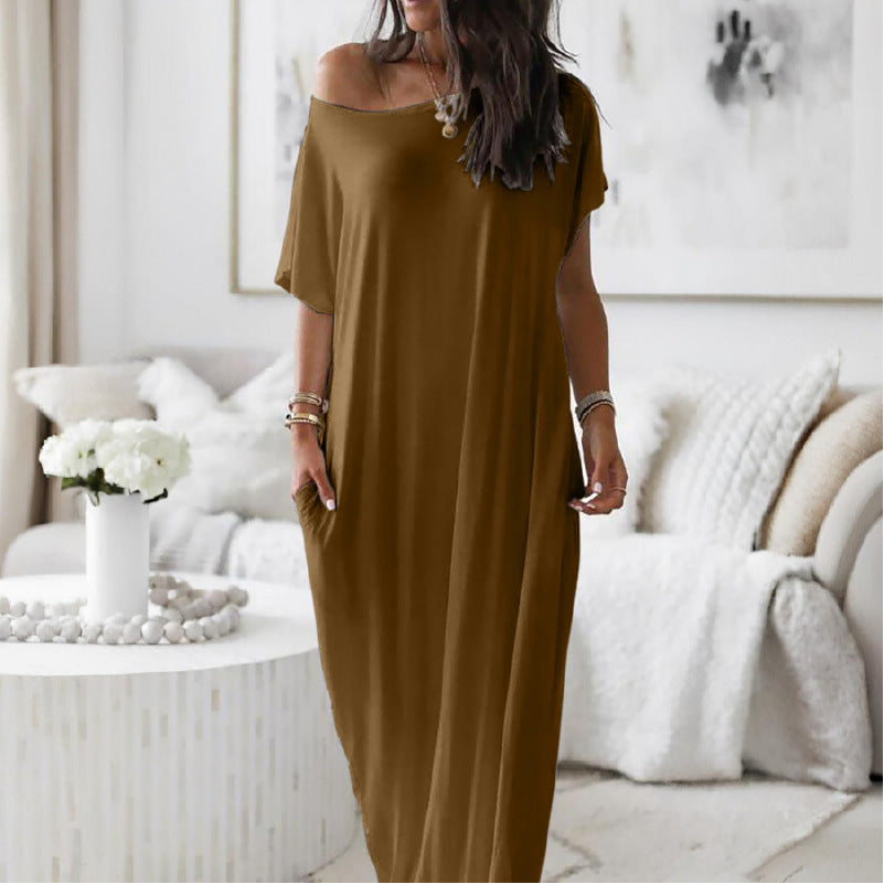 Off-Shoulder Batwing Sleeve Maxi Dress