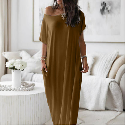 Off-Shoulder Batwing Sleeve Maxi Dress
