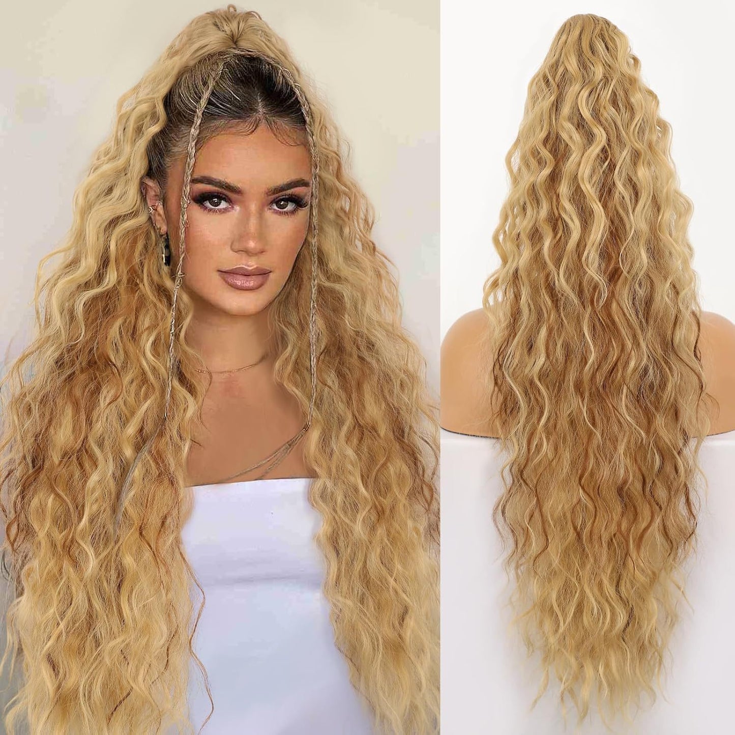 30-Inch Long Wavy Curly Hair False Ponytail