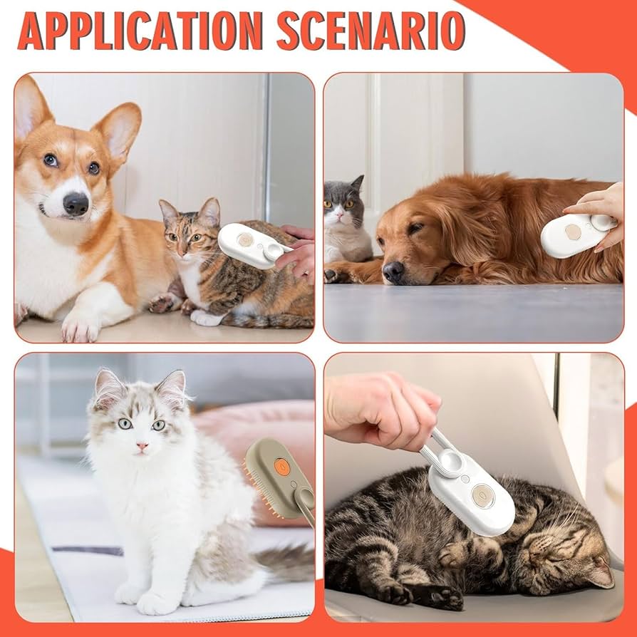 🔥🐶🐱 Cat Steam Brush–Self-Cleaning Pet Grooming Brush 🌟 with Gentle Massage & Hair Removal for Cats & Small Dogs😻
