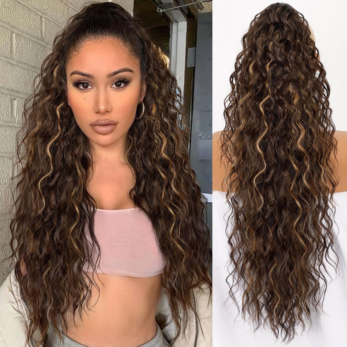 30-Inch Long Wavy Curly Hair False Ponytail