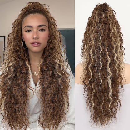 30-Inch Long Wavy Curly Hair False Ponytail